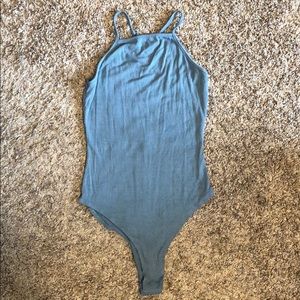 Blue halter top bodysuit